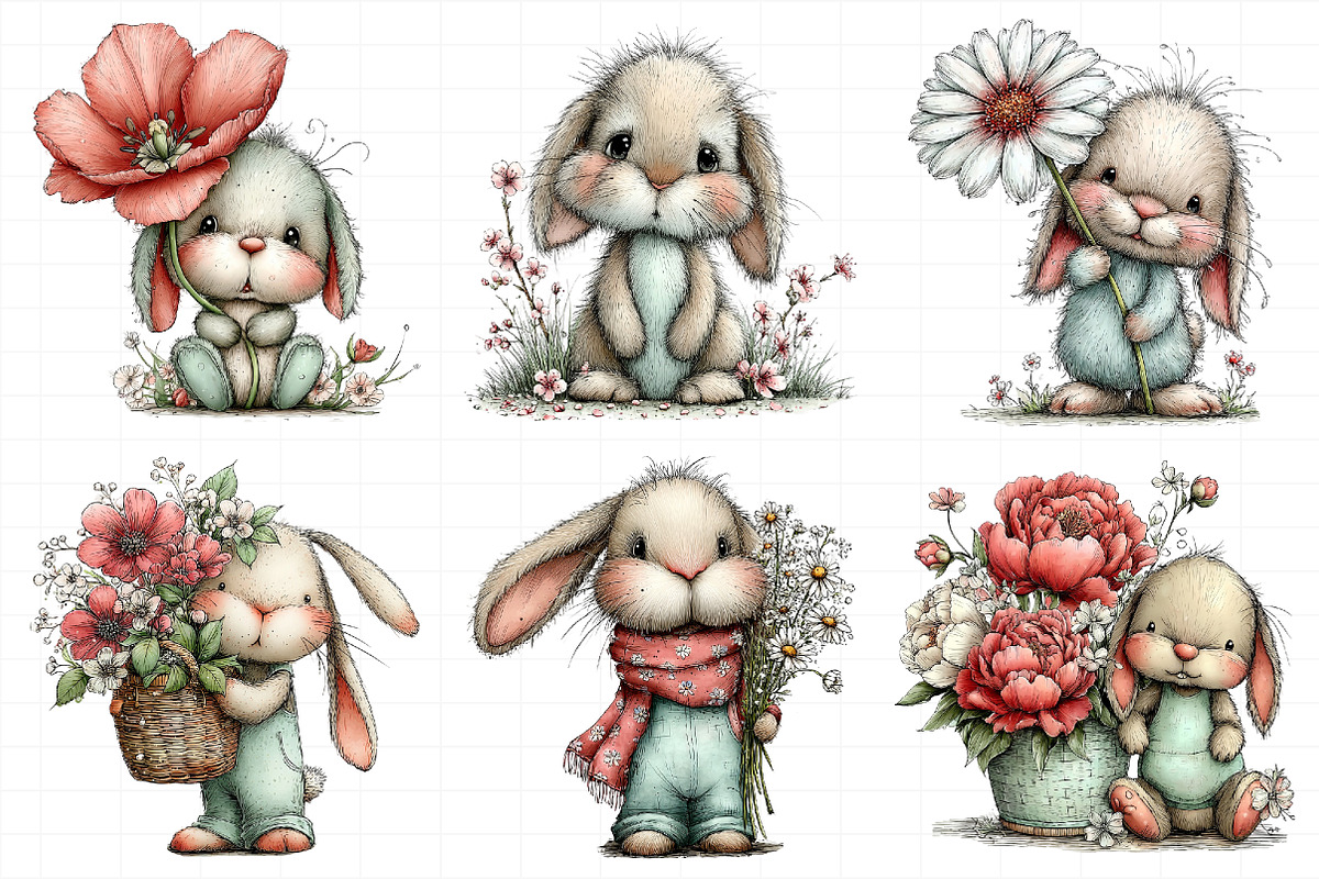 Bunny and Flowers Clipart Png, an Illustration by Daily.Designs (Photo 5 of 7)