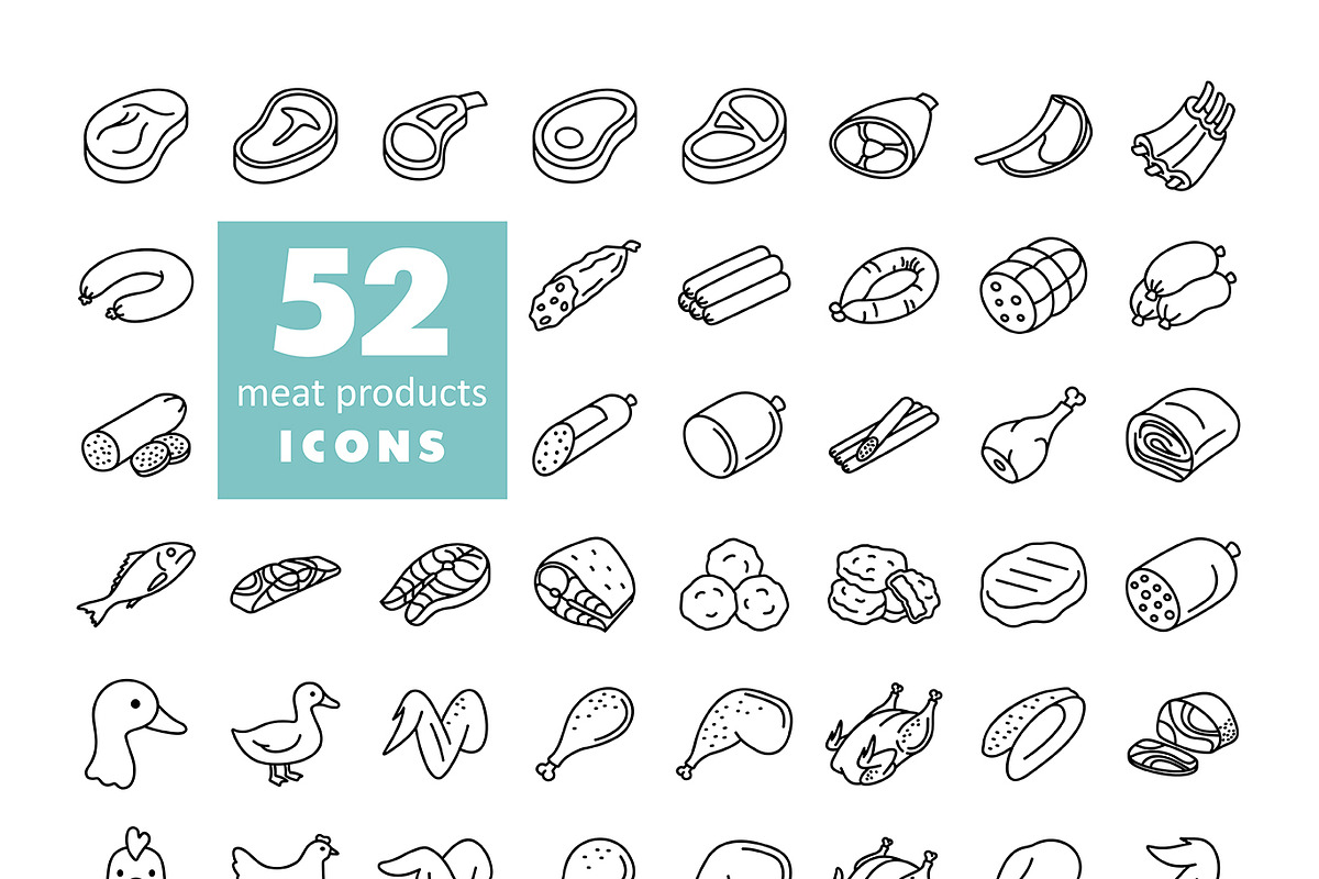 52 Meat Products Vector Icon, an Outline Icon by Nasik-Nosik