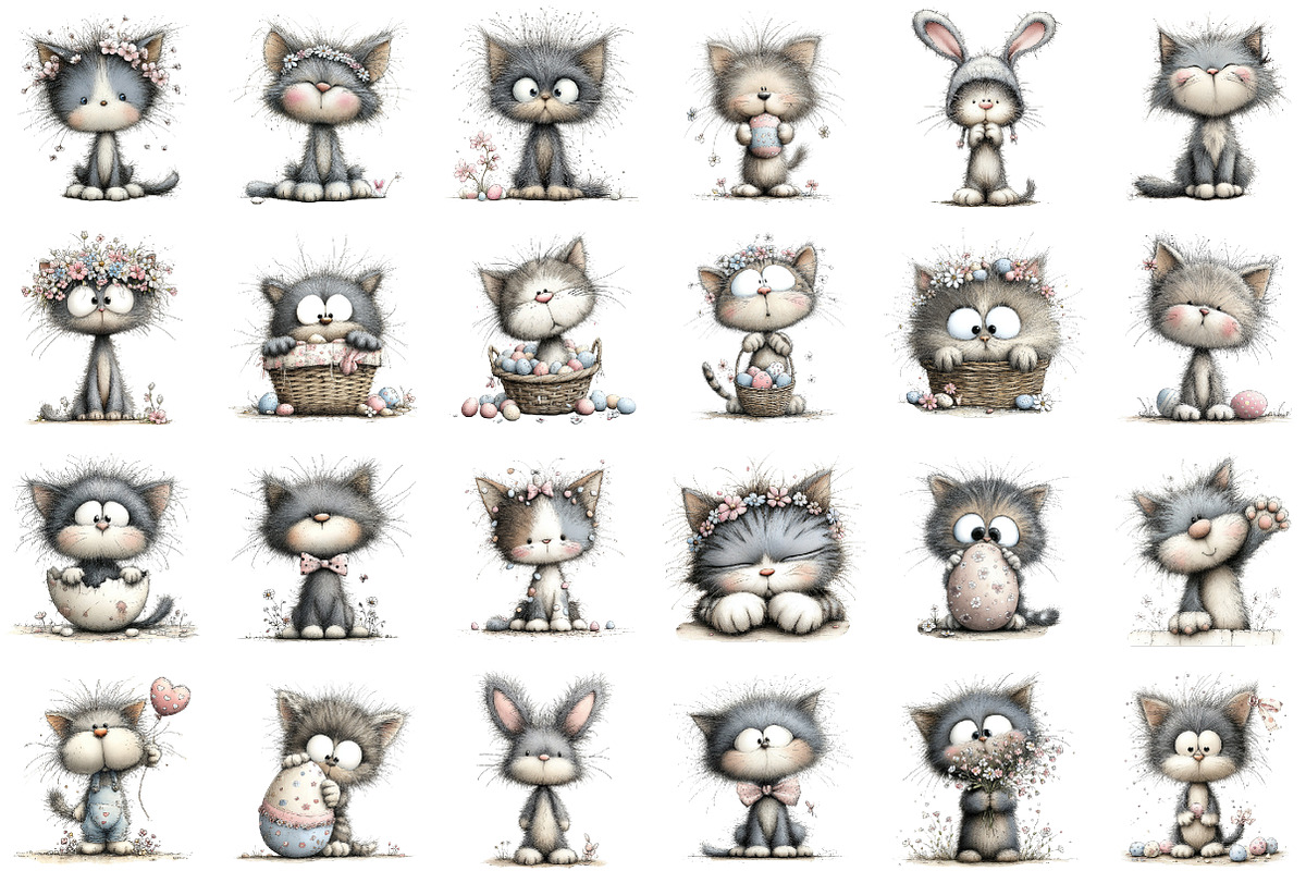 Whimsical Easter Cat Clipart, an Animal Illustration by designcity5 (Photo 2 of 5)