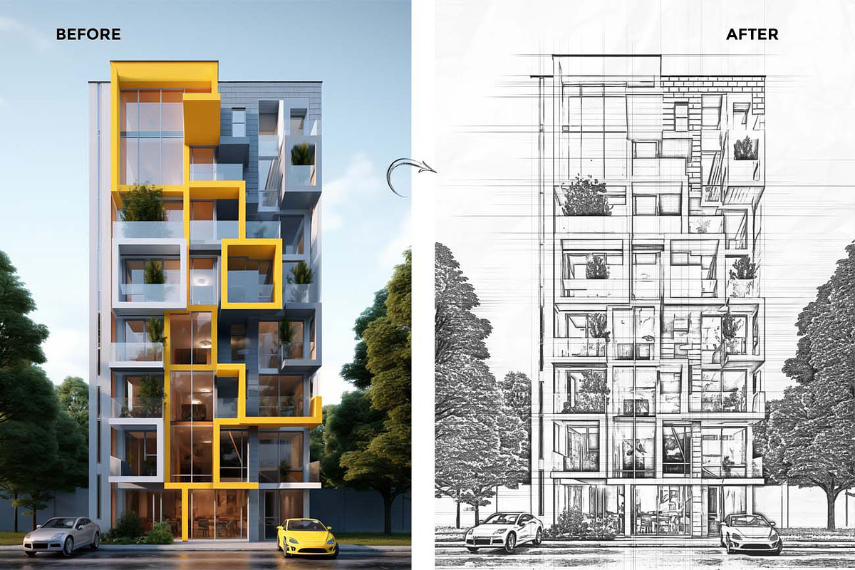 Architectural Pencil Sketch Pro, an Action Add-On by Studio Retouch (Photo 11 of 11)