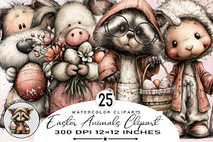 Watercolor Easter Animals Clipart Bu, an Illustration by SVGArt