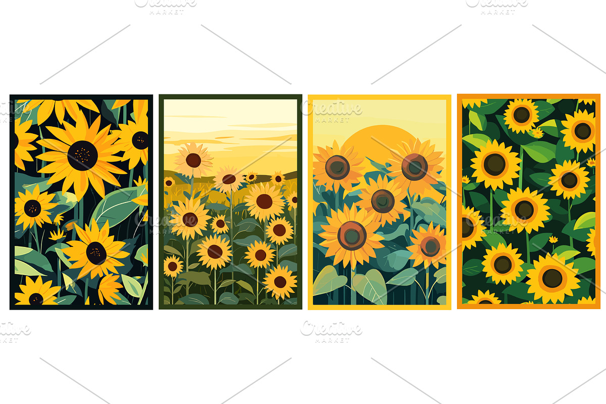 Sunflower field vertical posters set, an Illustration by Valerie Bodnar