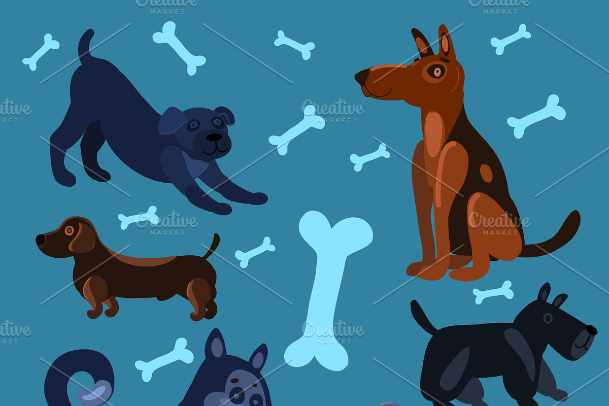 Cute dogs set, an Illustration by HIPSTER-MONSTER SHOP