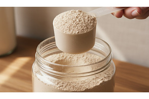 Close up view protein powder scoop, a Sports & Recreation Photo by Igor Tichonow