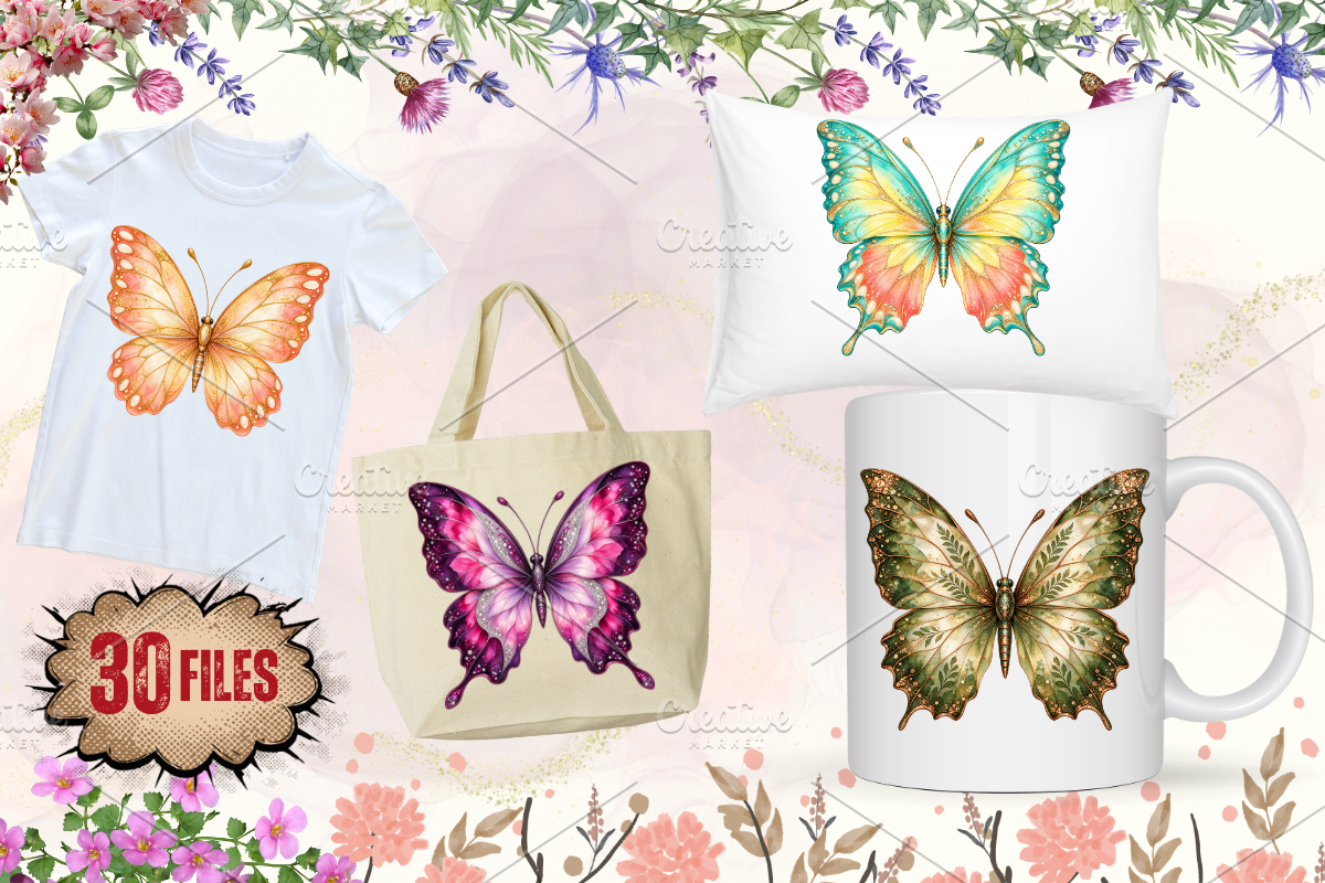Glitter Butterfly Clipart PNG Bundle, an Animal Illustration by Ink Gallery (Photo 4 of 13)