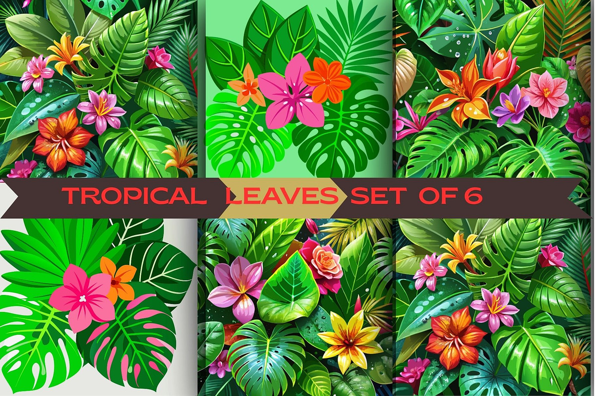 Tropical Jungle Leaves BUNDLE OF 6, a Decorative Illustration by Aban's World (Photo 1 of 5)