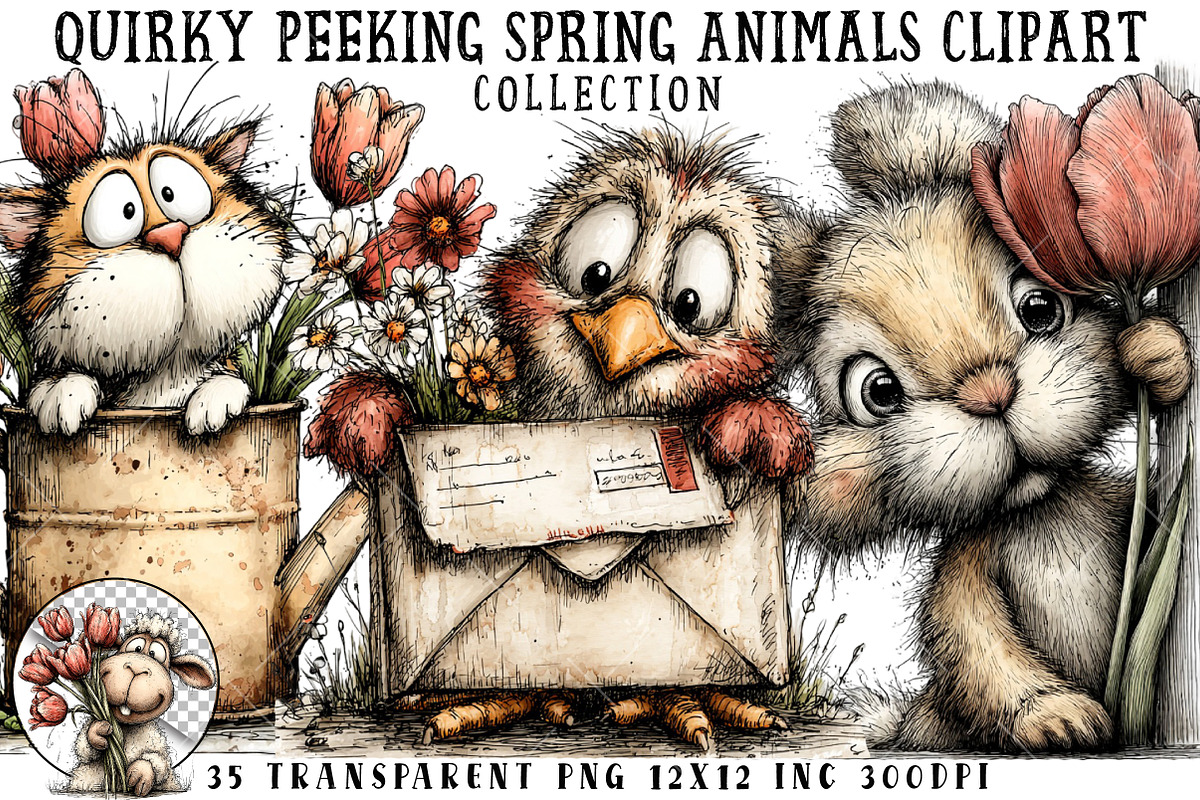 Quirky Peeking Spring Animals Clipar, an Illustration by OK Design (Photo 1 of 6)