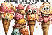 Watercolor Quirky Ice Cream Clipart, a Seasonal Illustration by Canvas Craft (Thumbnail 1 of 5)