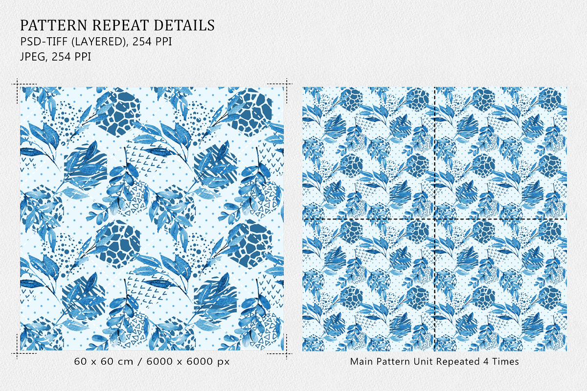 Blue Watercolor Floral Geo Pattern, a Pattern Graphic by Gullenda (Photo 2 of 6)