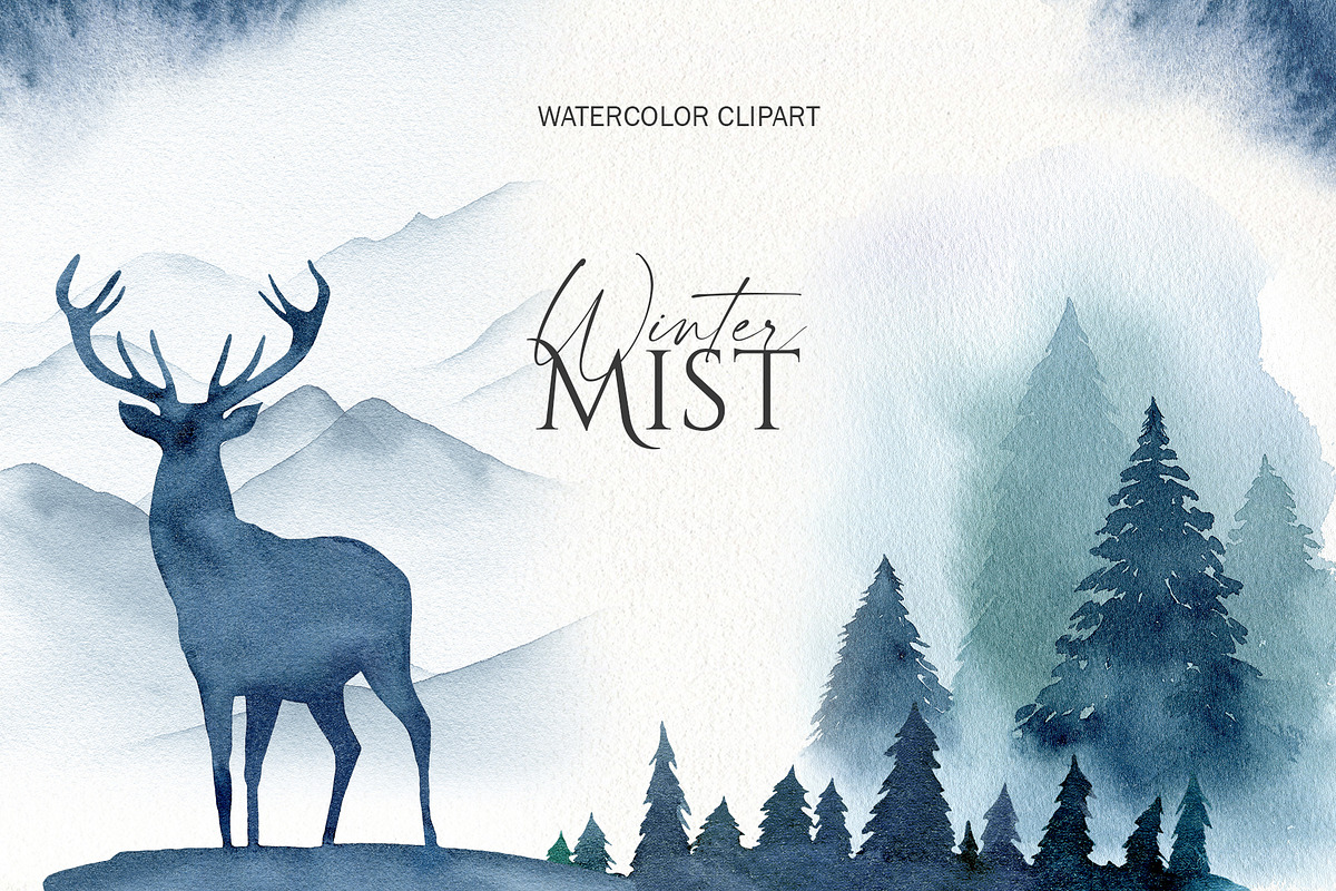 Winter forest watercolor clipart, an Animal Illustration by Color Hugs Art (Photo 1 of 10)