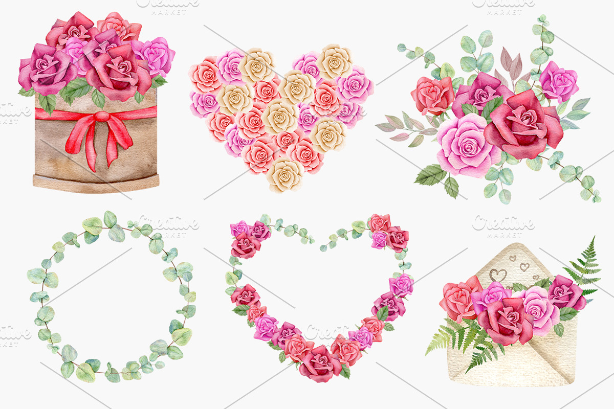 Valentine Day clipart Watercolor set, a Texture Illustration by Daryartsy (Photo 3 of 10)