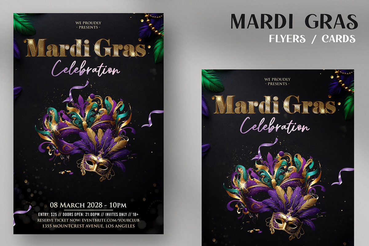 Mardi Gras Elegant Flyer (PSD), a Flyer Template by PixelsDesign (Photo 1 of 2)