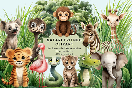 Safari Friends Clipart, an Animal Illustration by NadiaTheronArt
