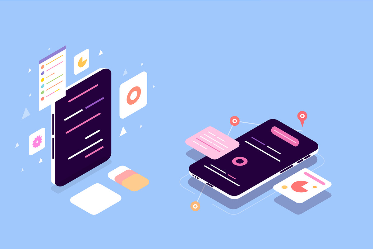 smartphone isometric vector set, an Object Illustration by foxndeer (Photo 2 of 4)