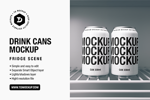 Drink Cans Mockup - Fridge Scene