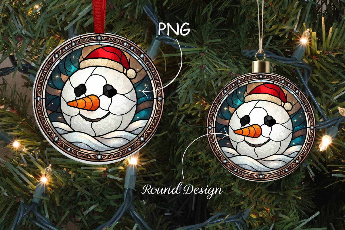 Stained Glass Snowman Ornament, a Seasonal Illustration by CrexoraLab (Photo 1 of 3)