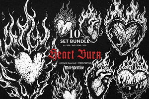 10 Bundle Dark Art Heart Burn Fire, an Illustration by Morspective