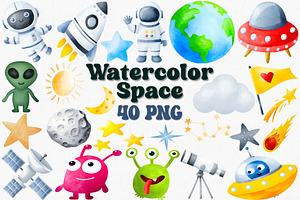 Watercolor Space Clipart, Galaxy PNG, an Illustration by CropUp Creative