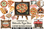 Watercolor Pizza Store Clipart, an Illustration by Craft Nest (Thumbnail 1 of 6)