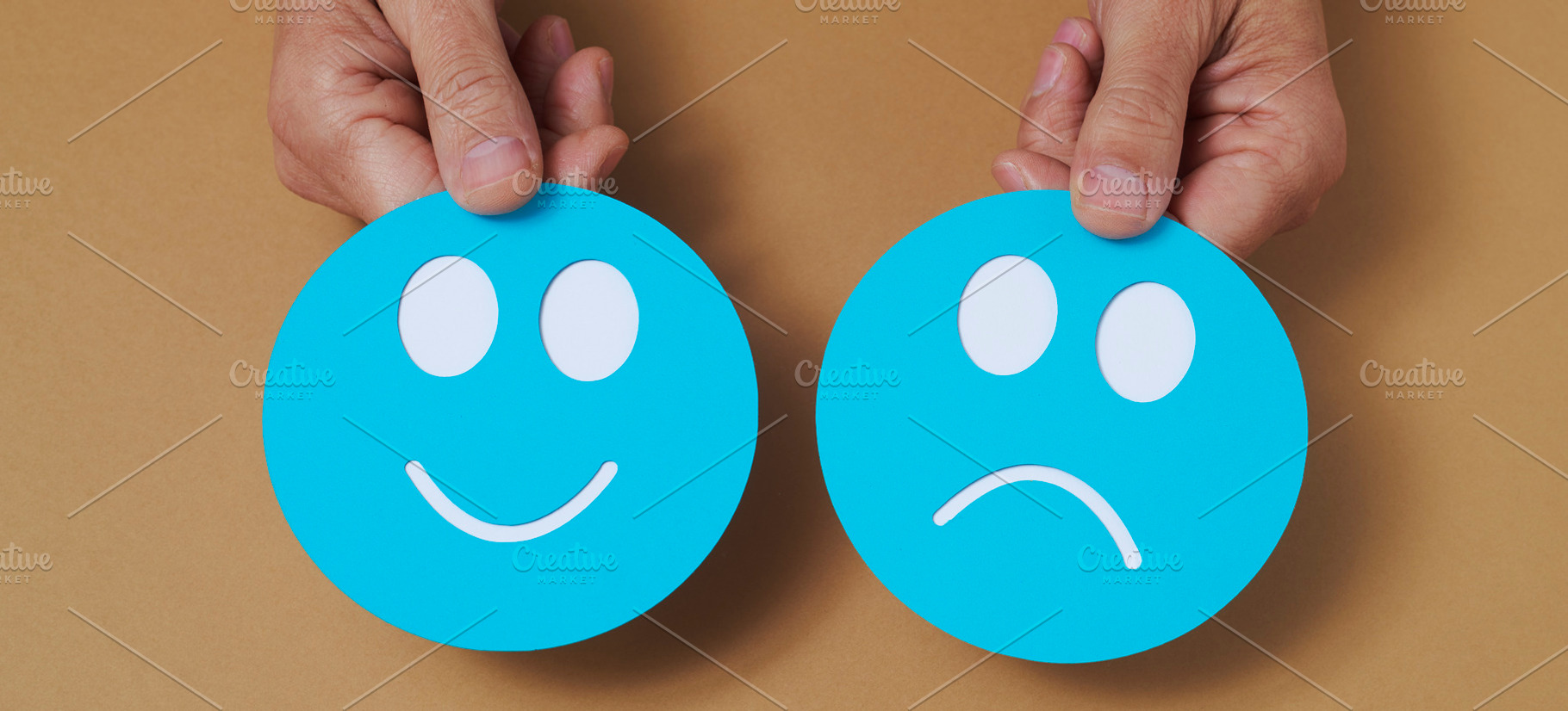 happy face and sad face, web banner, a Photo by Nito