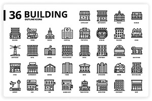 36 Building Icons X 3 Styles