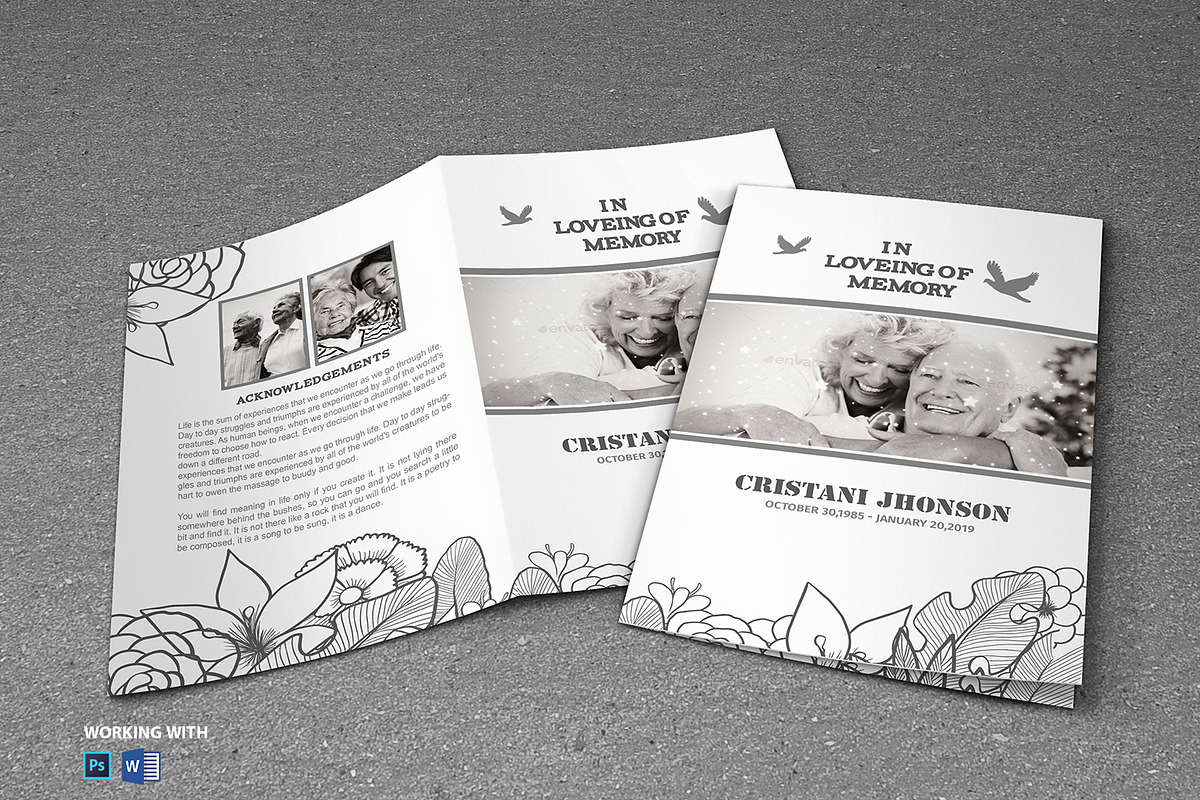 Funeral Program Template Black White, a Brochure Template by Madhabi Studio (Photo 2 of 5)