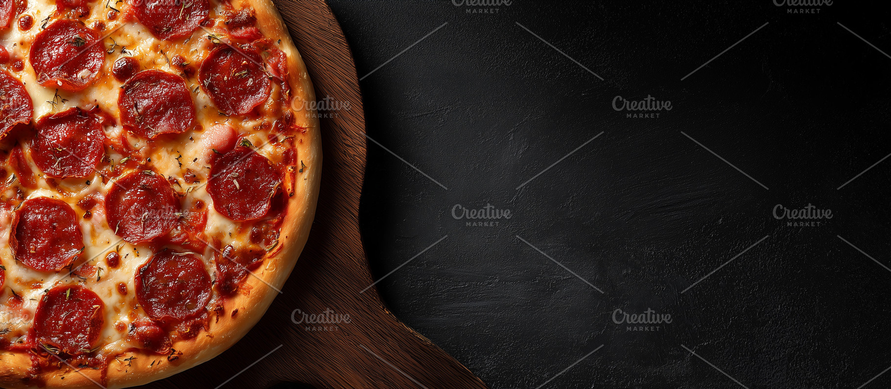 Pepperoni pizza on wooden board, a Food & Drink Photo by MistyDay