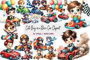 Cute Boy in a Race Car Clipart, an Illustration by DreamArtGraphic (Thumbnail 1 of 4)