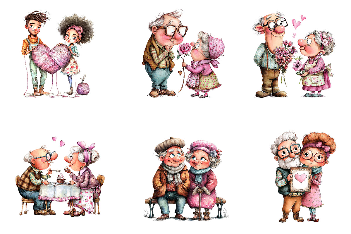 Quirky Valentine Elderly Couple Clip, an Illustration by CreationArt (Photo 3 of 7)