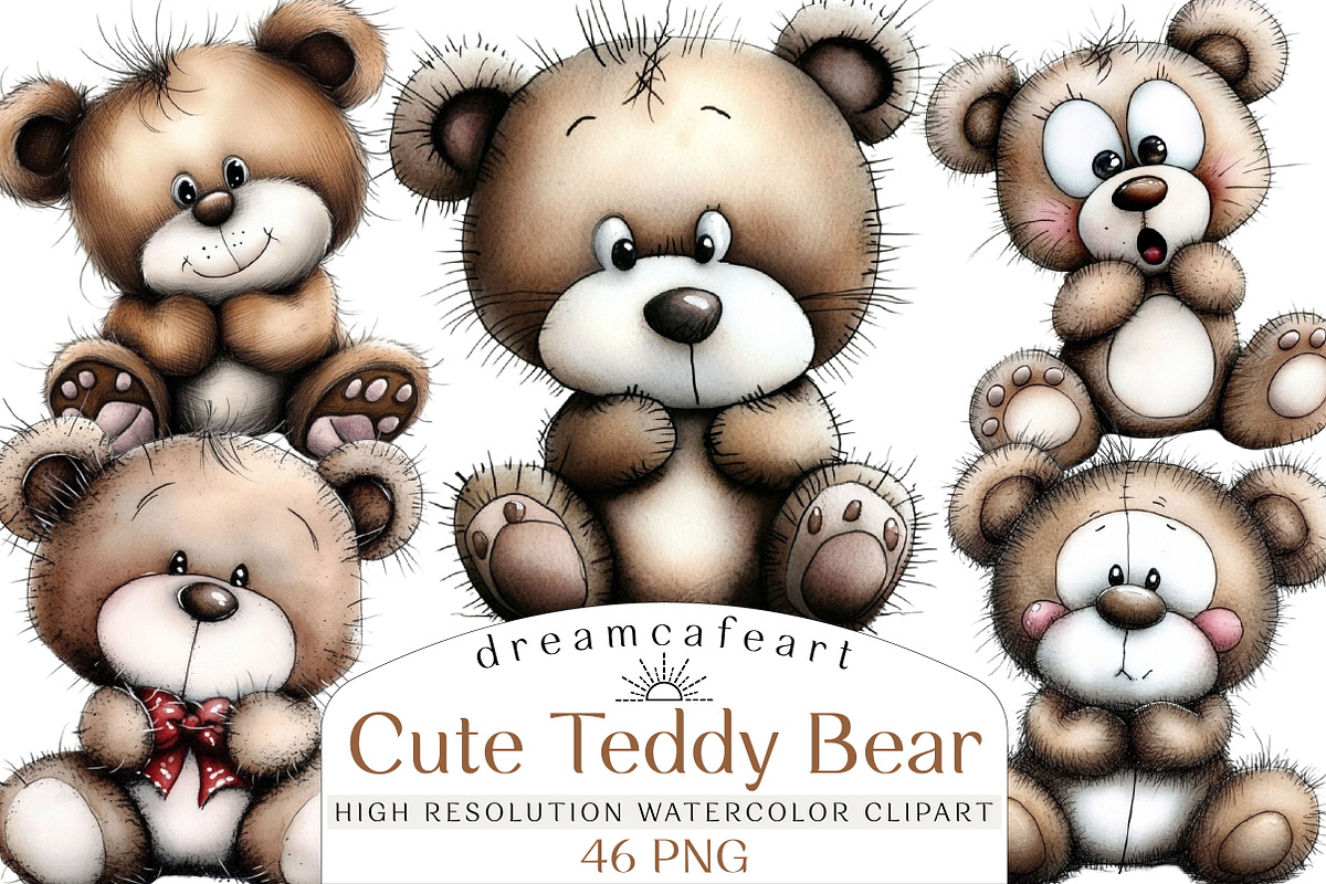 Cute Teddy Bear Emotions Clipart, an Illustration by DreamCafeArt (Photo 1 of 8)