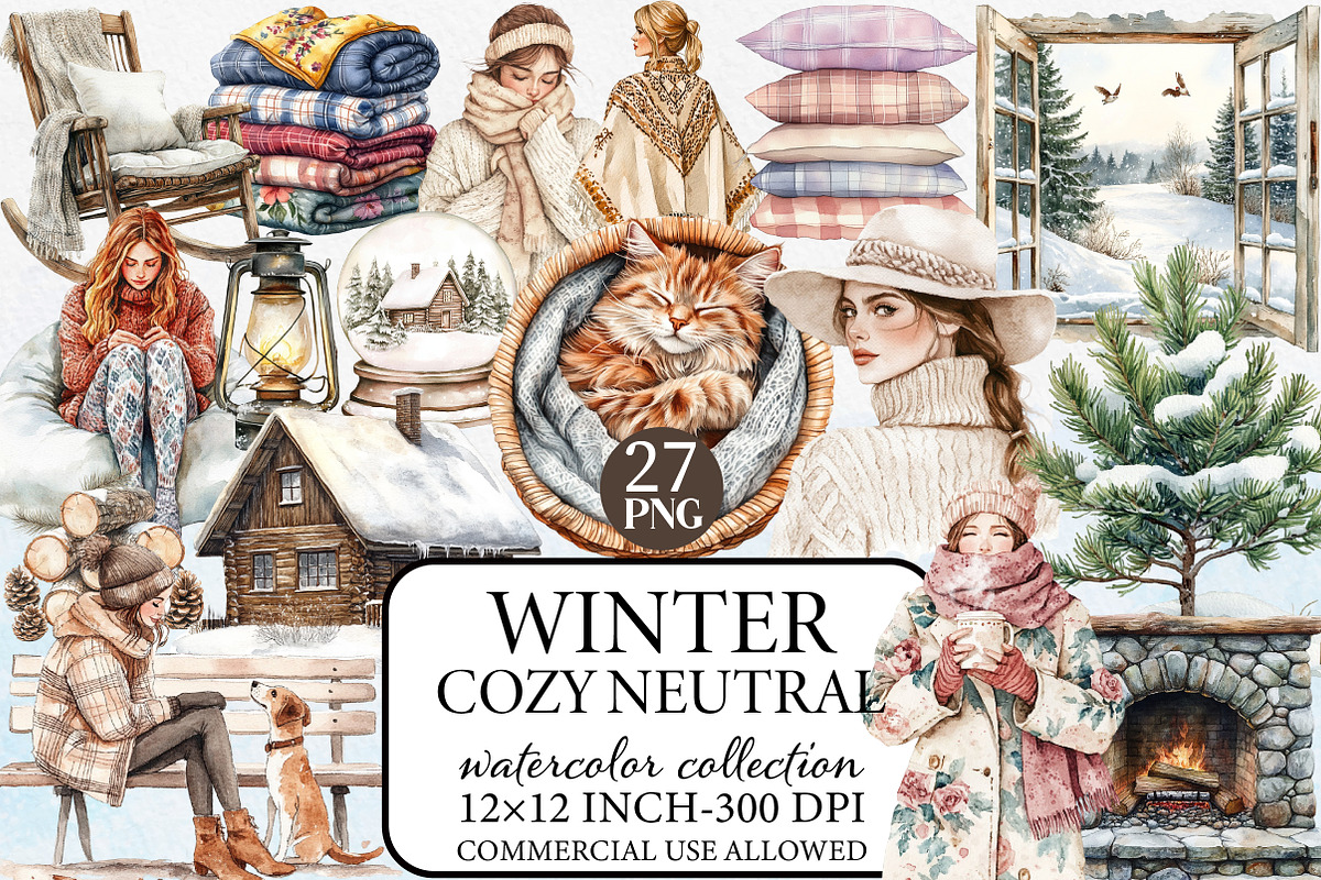 Watercolor Cozy Neutral Winter Clipa, an Illustration by Libby Wishes (Photo 1 of 9)