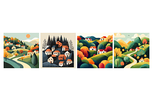 Village forest. Farm small houses in, an Illustration by Stock-Smart-Start
