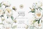 White Peony Watercolor, a Decorative Illustration by ThaismotaCreativeCo (Thumbnail 1 of 10)