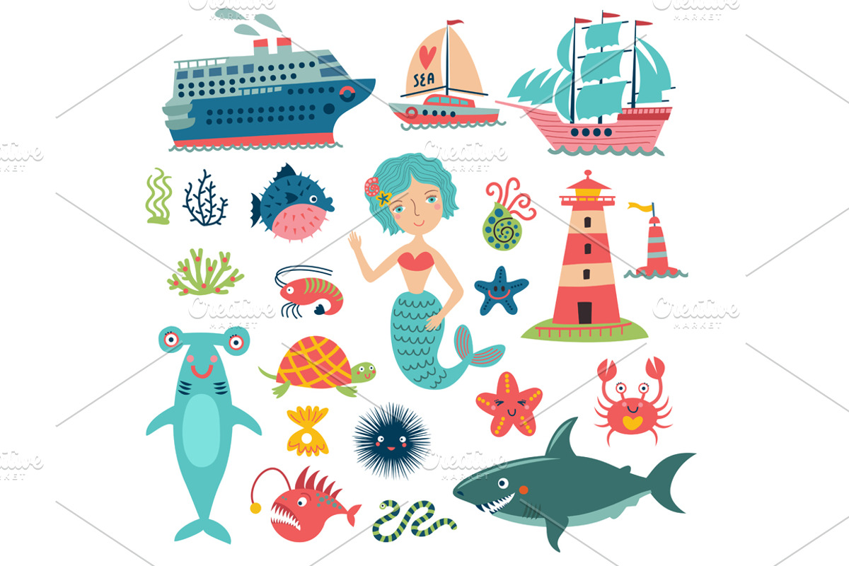 SEA cute vector set, an Animal Illustration by Anna Guz's Store (Photo 3 of 5)