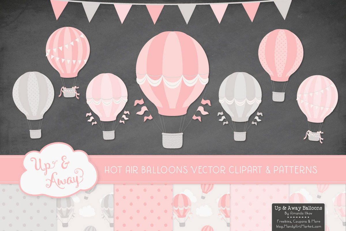 Soft Pink & Grey Hot Air Balloons, an Illustration by Amanda Ilkov (Photo 2 of 5)