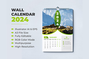 Wall Calendar 2024, a Templates & Theme by pixelcreatx