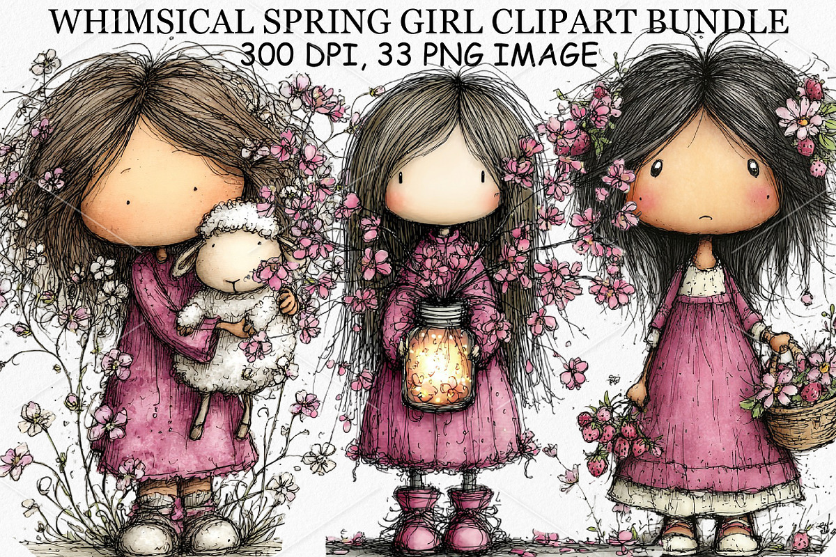 Whimsical Spring Girl Clipart Bundle, an Illustration by Canvas Craft (Photo 1 of 7)
