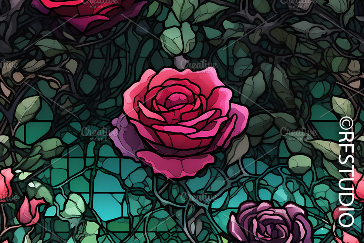 ROSES Stained Glass. Seamless Bundle, a Background Graphic by ...