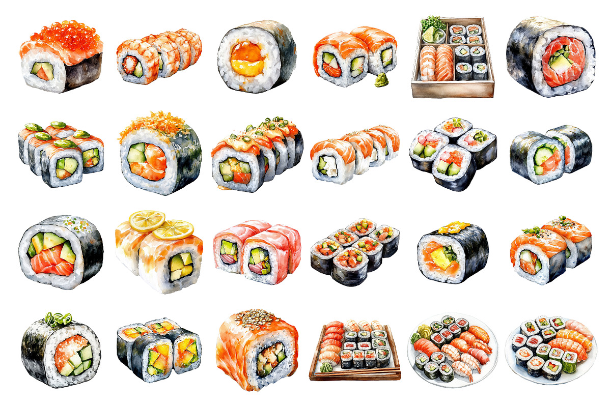 Watercolor Sushi Clipart, an Illustration by Daily.Designs (Photo 2 of 3)