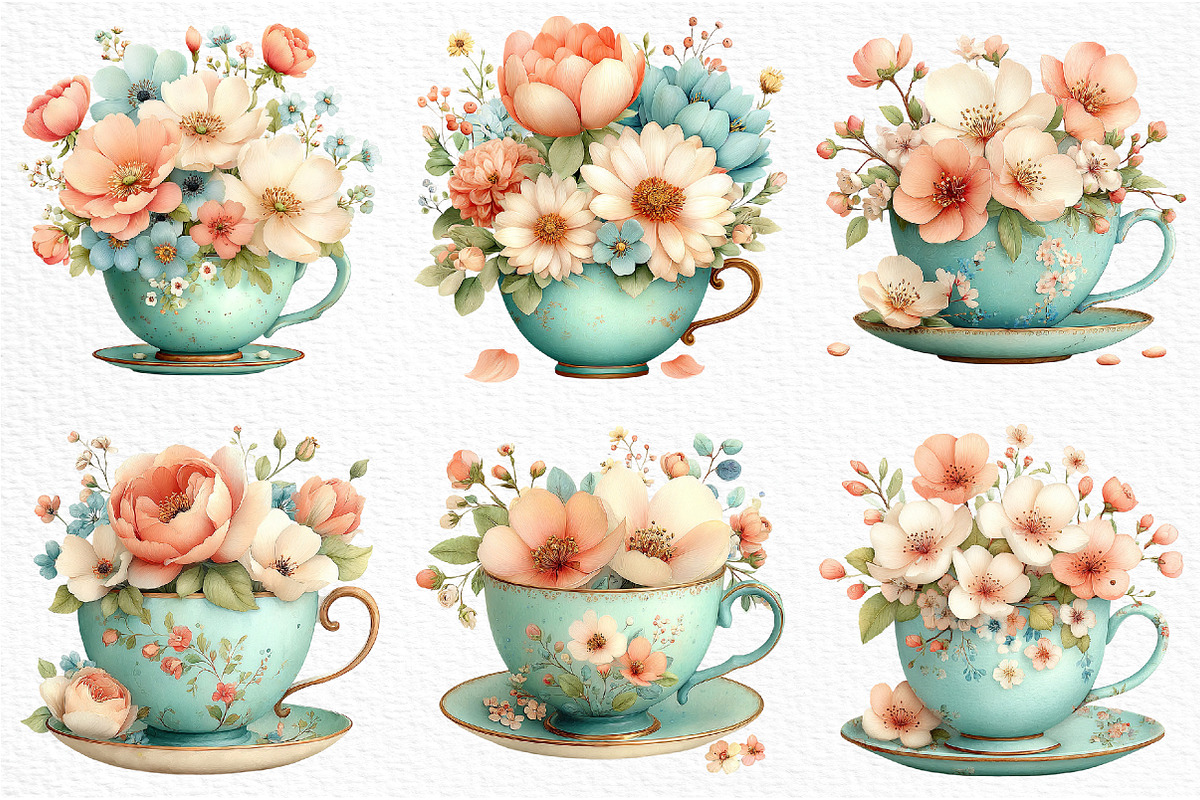Mother’s Day Floral Teacup Clipart, an Illustration by Craft Nest (Photo 3 of 12)