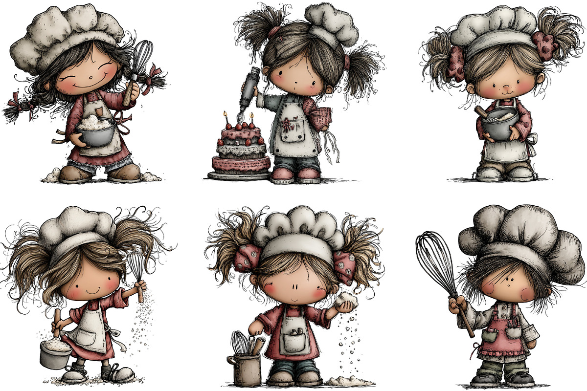 Whimsical Little Girl Chef Hat PNG, an Illustration by CraftArtStudio (Photo 2 of 6)