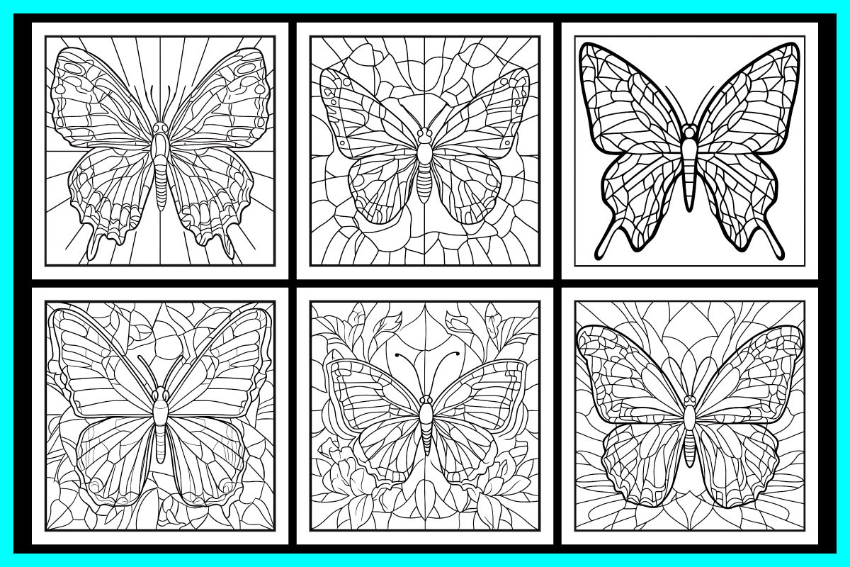 Stained Glass Butterfly Coloring Pag, an Animal Illustration by protabsorkar11 (Photo 2 of 6)