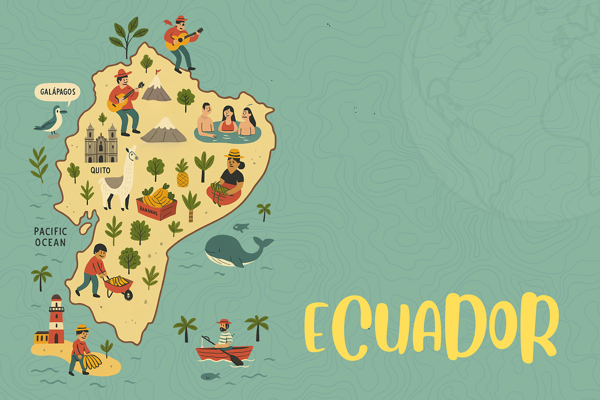 Ecuador Travel Map – Illustrated Map, an Illustration by Travel Venture Art
