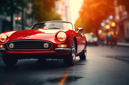 Red retro car on a city street, a Transportation Photo by AlyaAnd