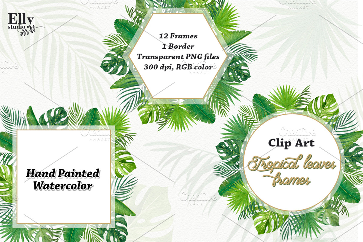 Tropical leaves frames, an Illustration by Elly Studio (Photo 2 of 7)