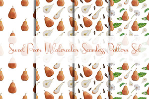 Watercolor Pear Seamless Patterns