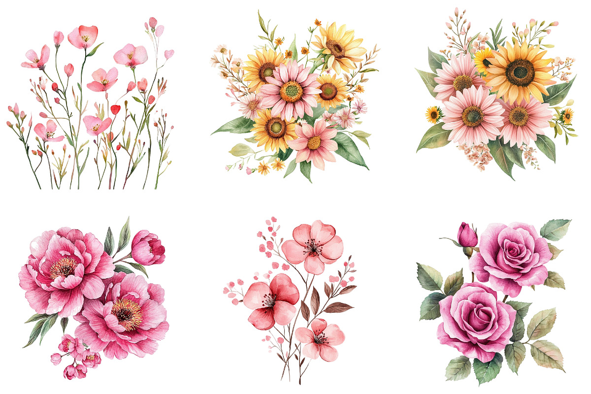 Bright Pink floral Clipart, an Illustration by DreamArtGraphic (Photo 2 of 4)