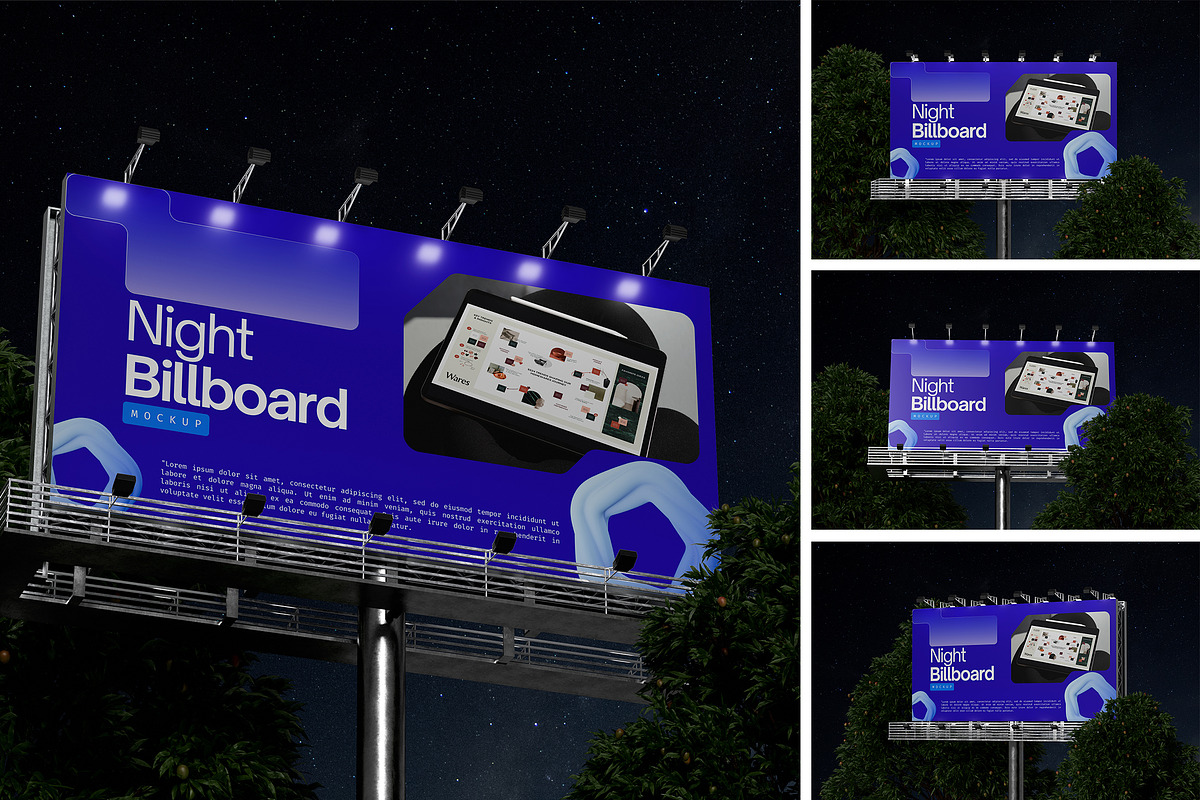 Night Billboard Mockup, an Advertising Mockup by HanaSaka_Studio (Photo 1 of 5)