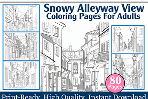 Snowy Alleyway View Coloring Pages