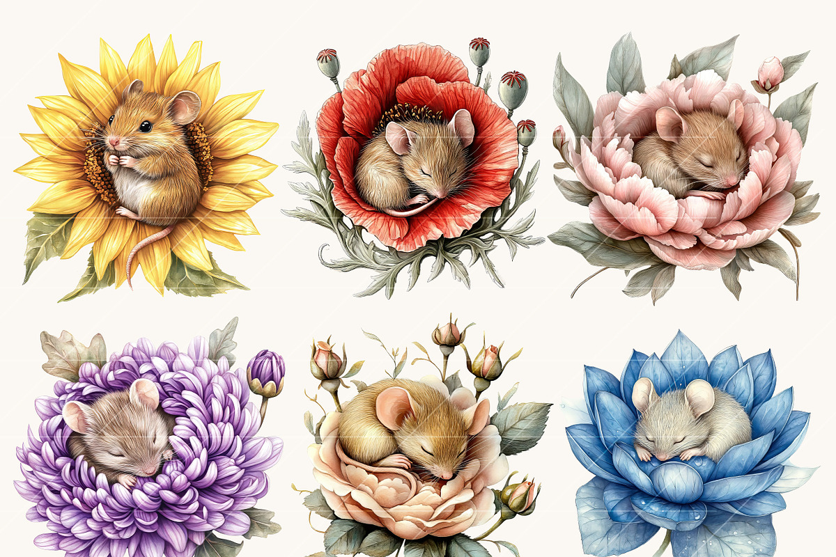 Mice in a Flower Clipart Bundle, an Animal Illustration by Design Scotch (Photo 4 of 8)
